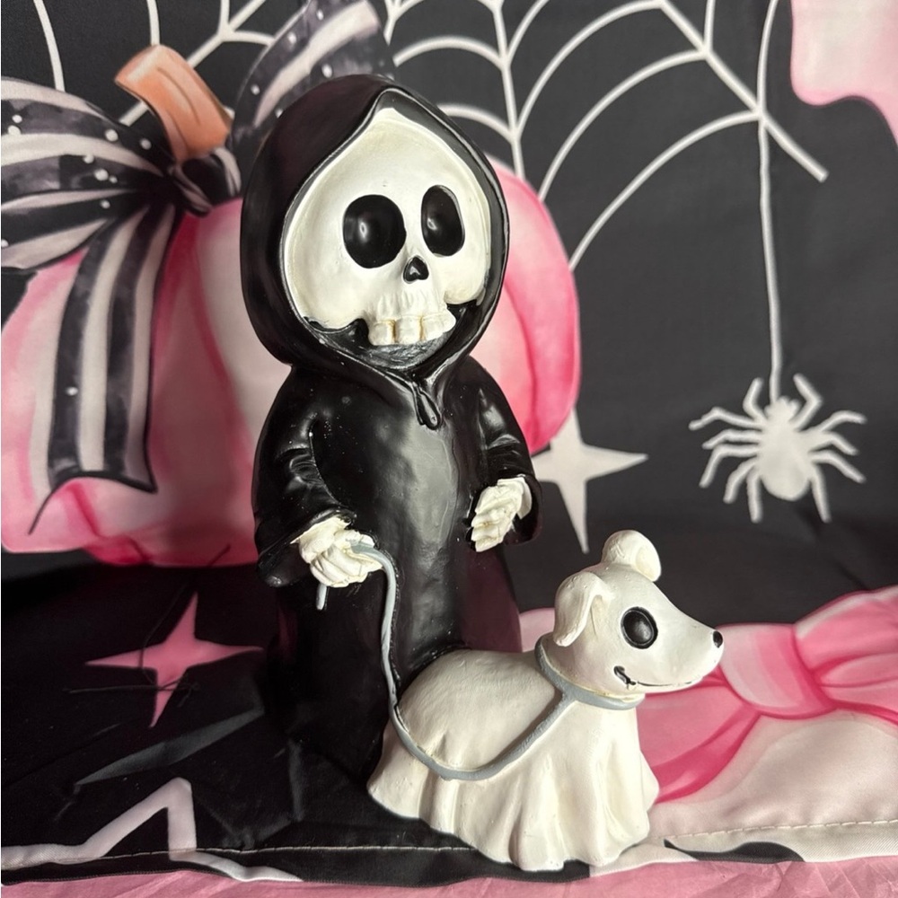 Halloween Grim Reaper Walking a Ghost Dog